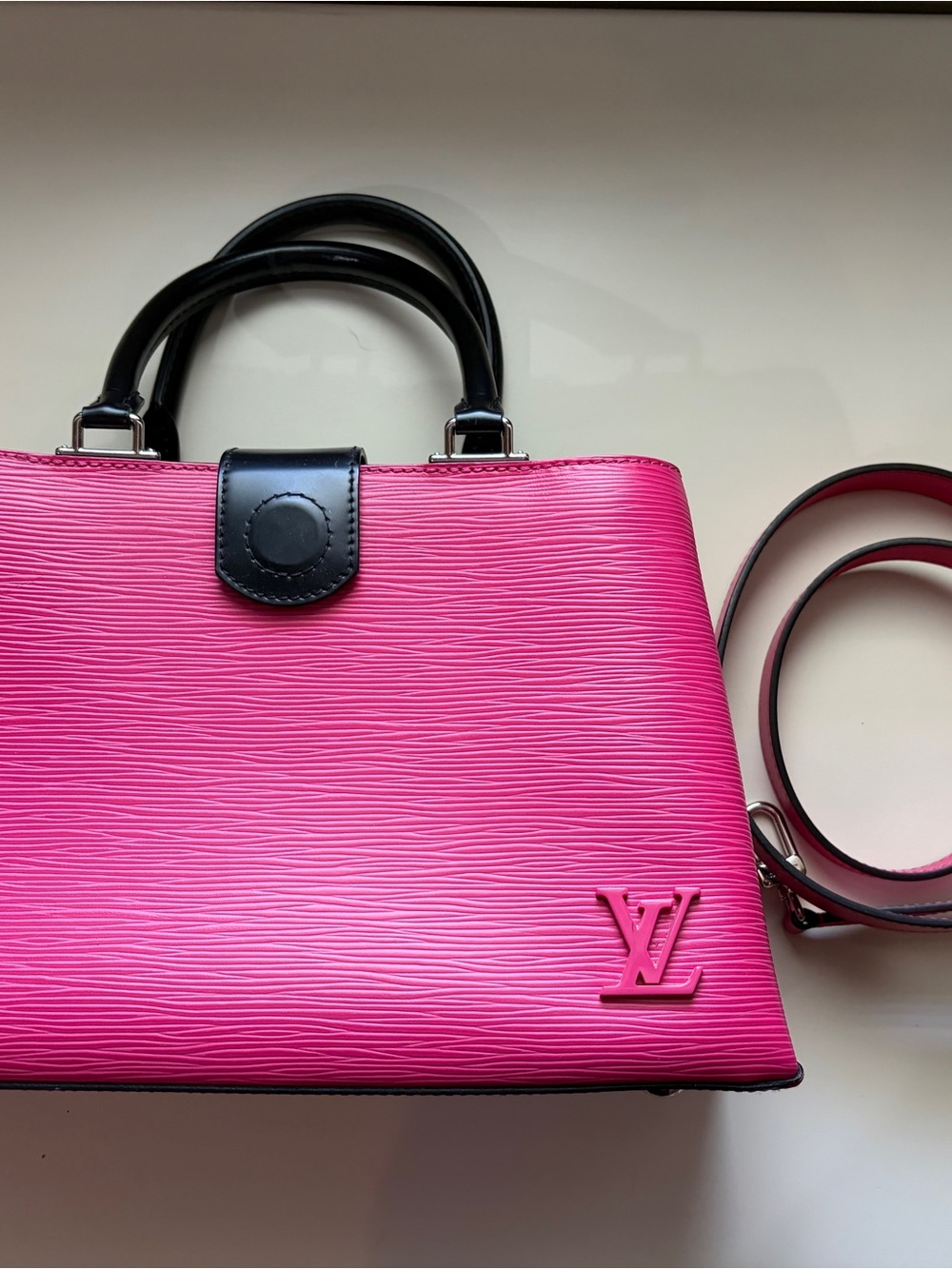 Louis Vuitton Hot Pink Epi Satchel with Black Trim